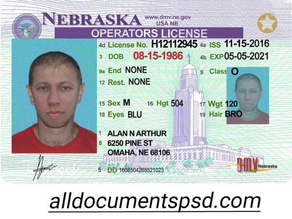 Nebraska Driver License PSD Template