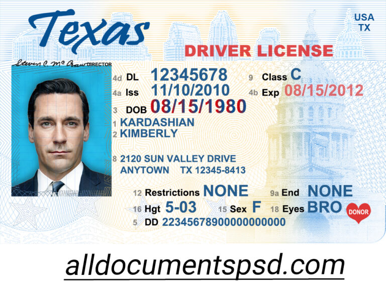 Texas New Driver License PSD Template V1