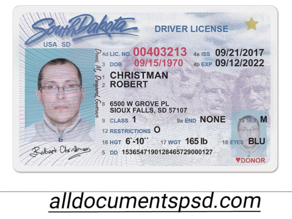 South Dakota Driver License Template